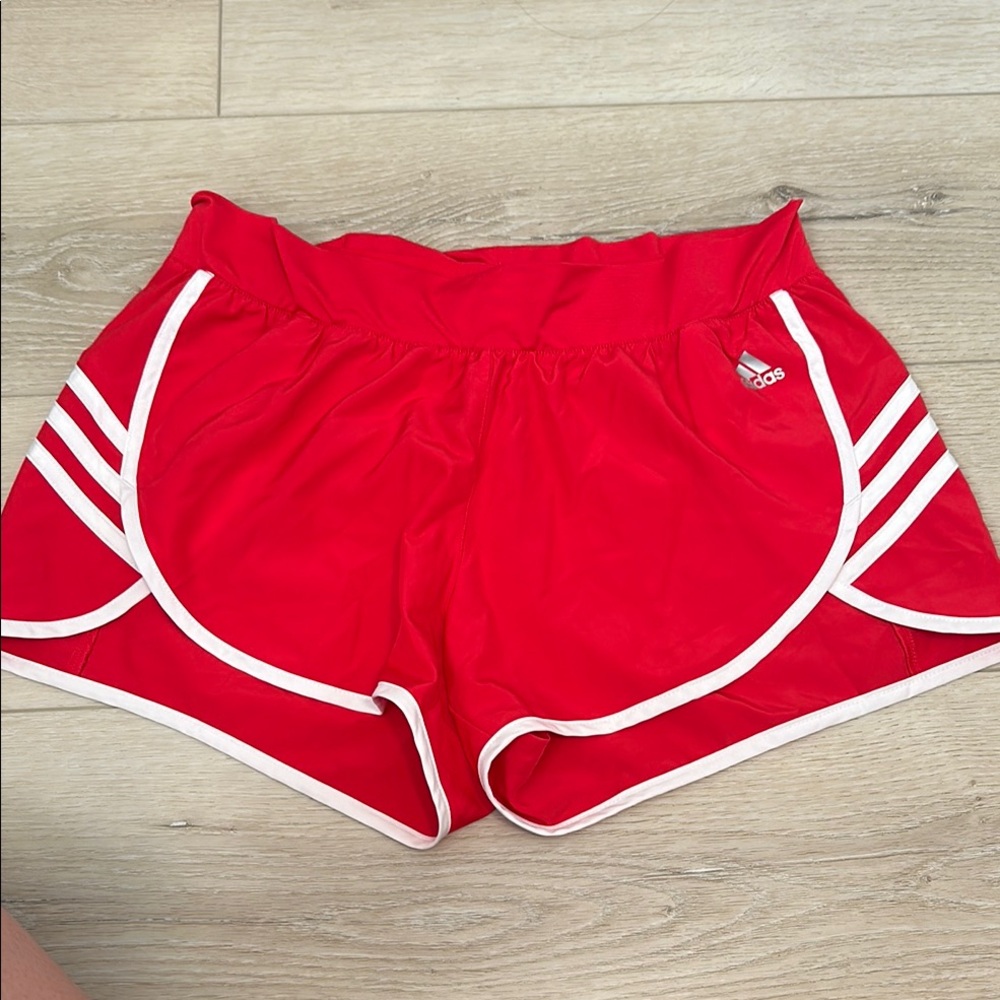 Adidas Red and White Athletic Shorts Moisture-Wicking